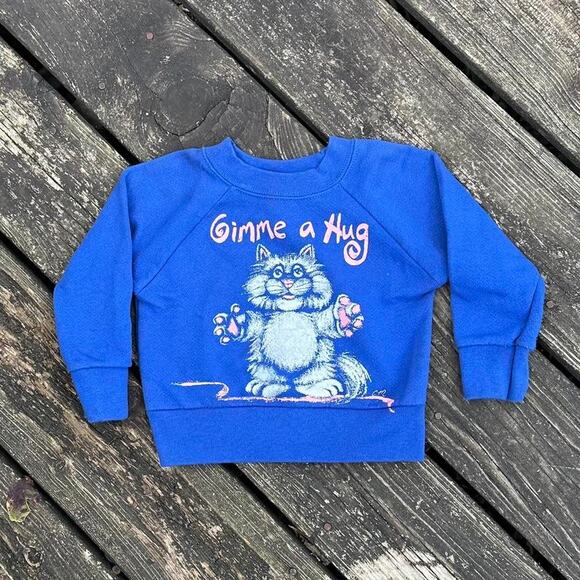 Vintage 80s gimme a hug cat art kids sweatshirt - Picture 1 of 4